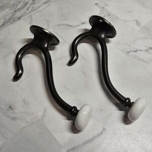 Set of 2 Vintage Metal Wall Hooks with White Ceramic Knobs